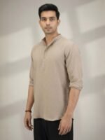 Textured Beige Kurta - Image 2