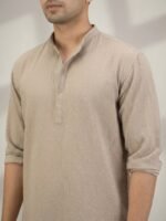 Textured Beige Kurta - Image 4
