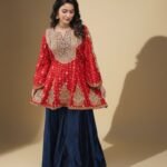 Red Embroidered Peplum Set