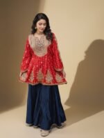 Red Embroidered Peplum Set